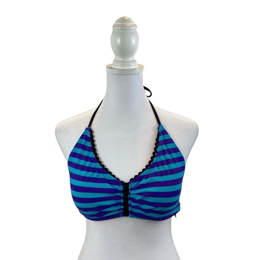 New With Tags Material Girl‎ Striped Zip Front Bikini Top Size Medium